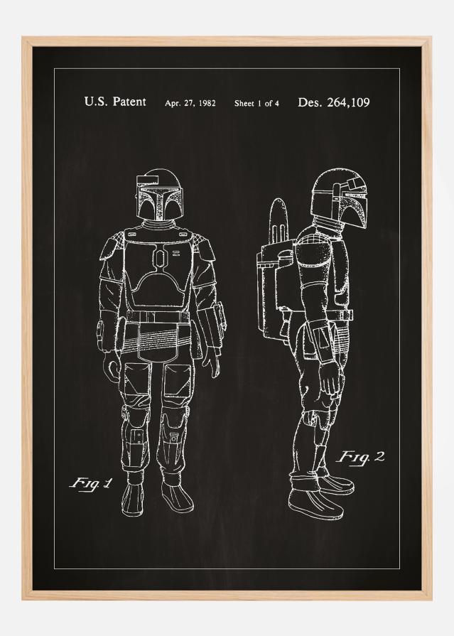 Patenttegning - Star Wars - Boba Fett - Sort Plakat
