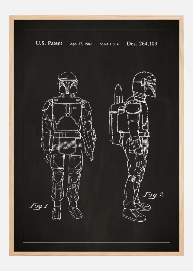 Patenttegning - Star Wars - Boba Fett - Sort Plakat