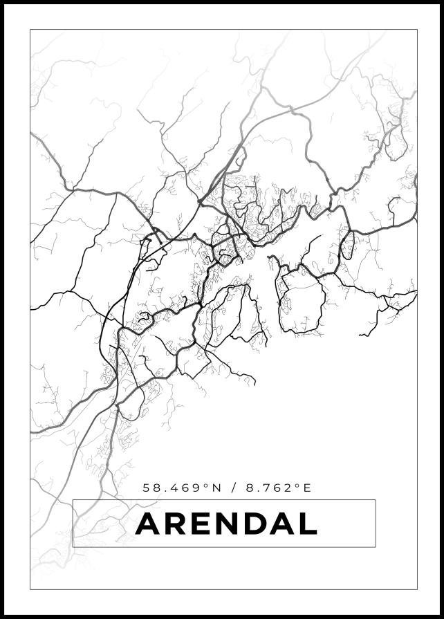Kort - Arendal - Hvid Plakat