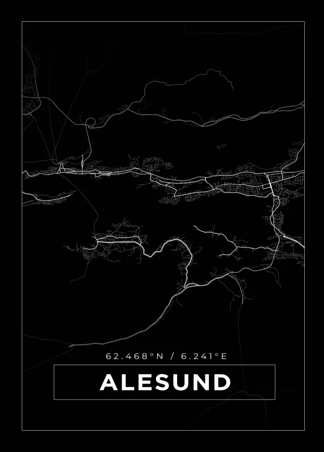 Kort - Alesund - Sort Plakat