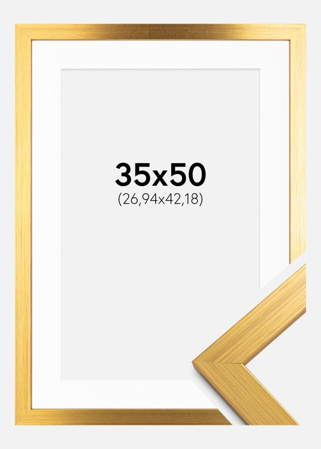 Ramme Gold Wood 35x50 cm - Passepartout Hvid 11x17 inches