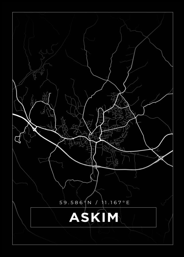 Kort - Askim - Sort Plakat