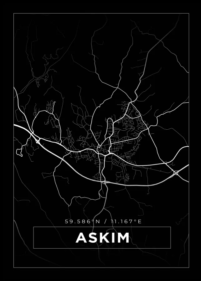 Kort - Askim - Sort Plakat