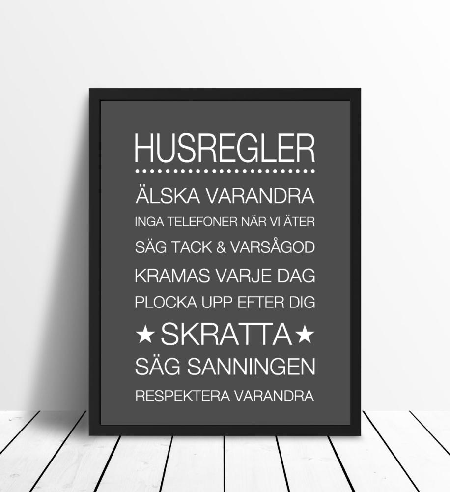 Husregler - mørkegrå med Hvidt tryk Plakat