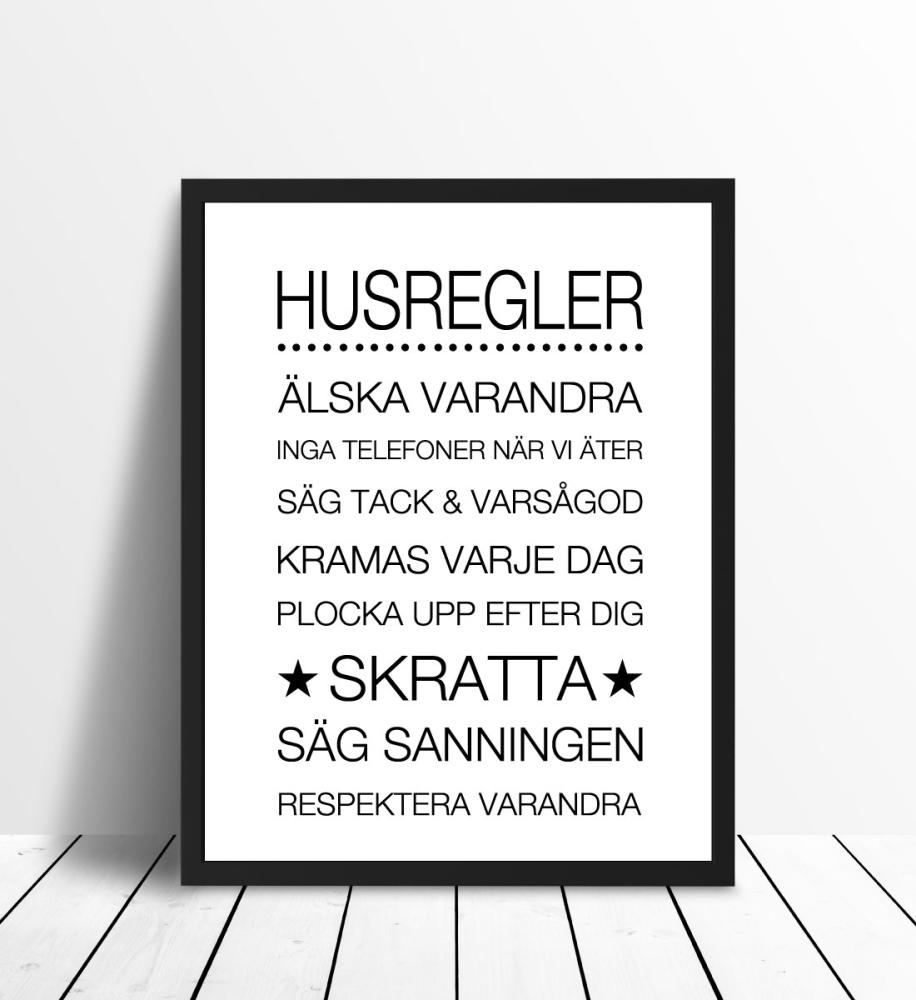 Husregler - Hvid med Sort tryk Plakat