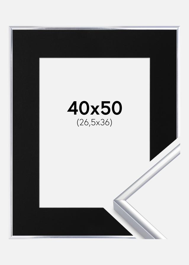 Ramme Aluminium Blank Sølv 40x50 cm - Passepartout Sort 27,5x37 cm