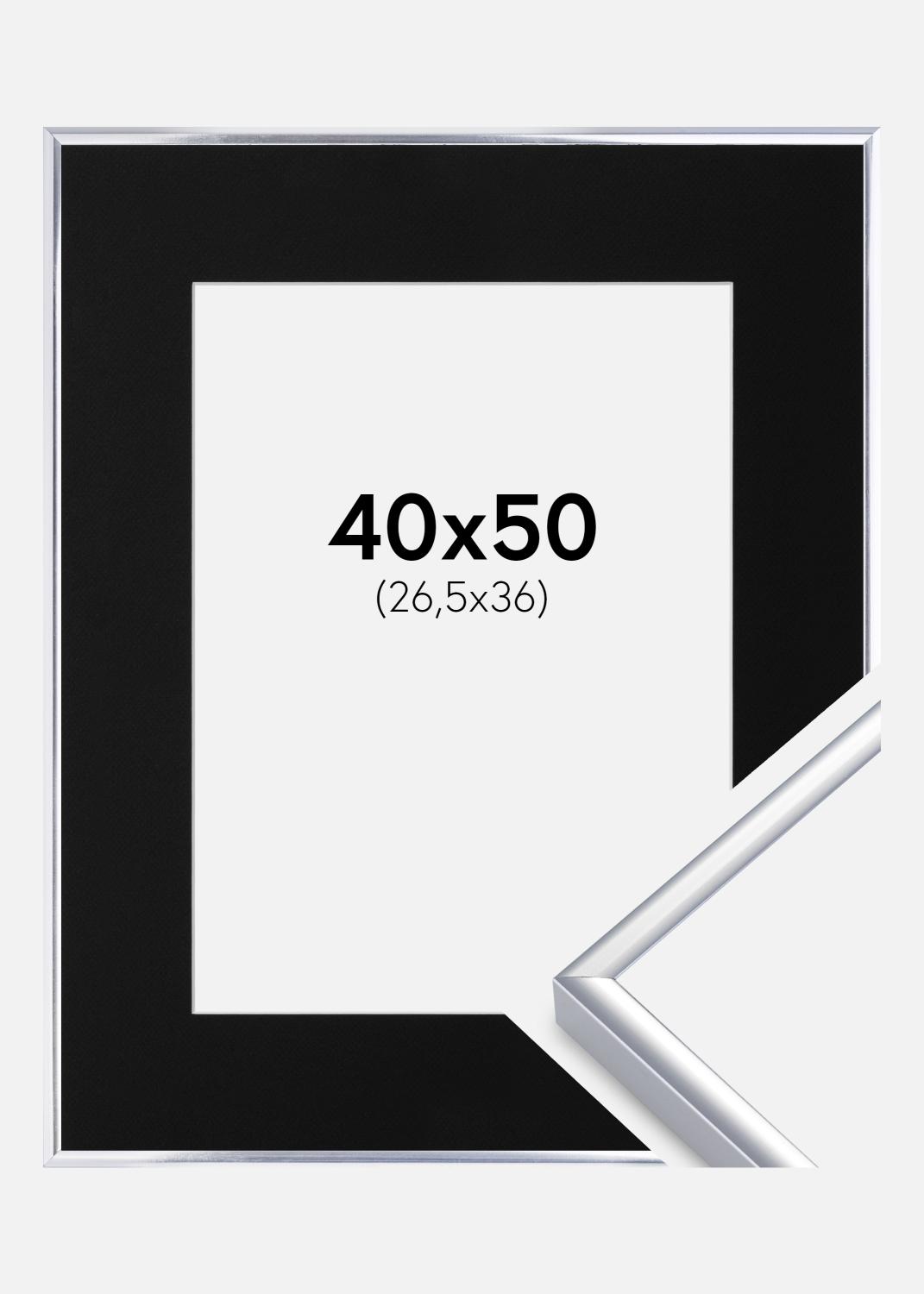 Product Image for Ramme Aluminium Blank Sølv 40x50 cm - Passepartout Sort 27,5x37 cm