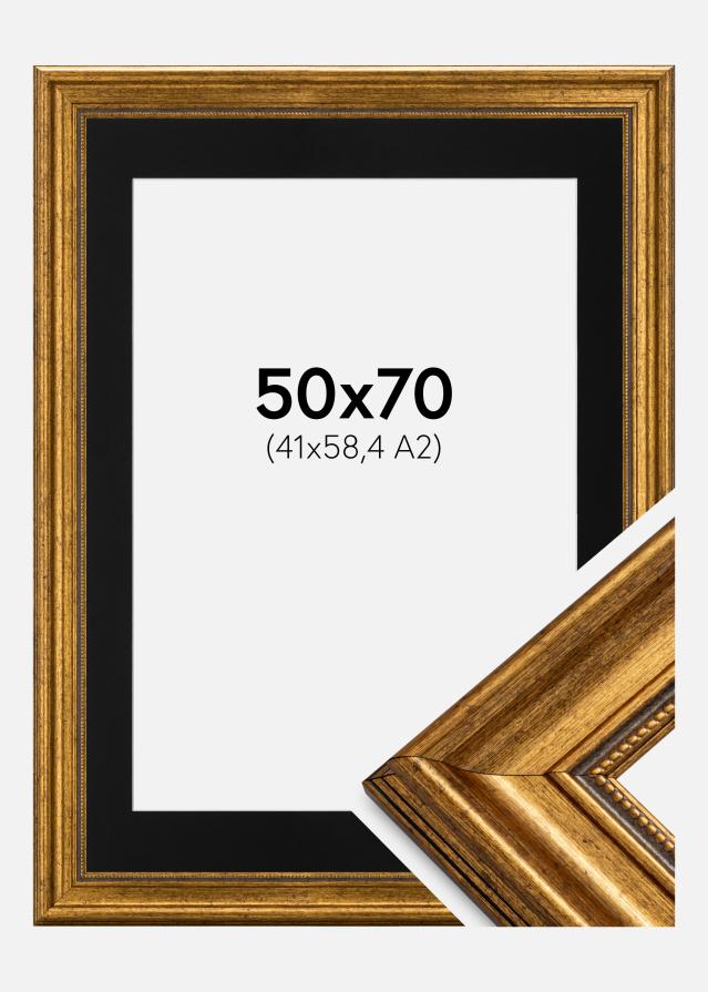 Ramme Rokoko Guld 50x70 cm - Passepartout Sort 42x59,4 cm (A2)