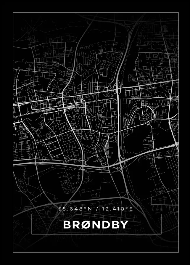 Kort - Brøndby - Sort Plakat