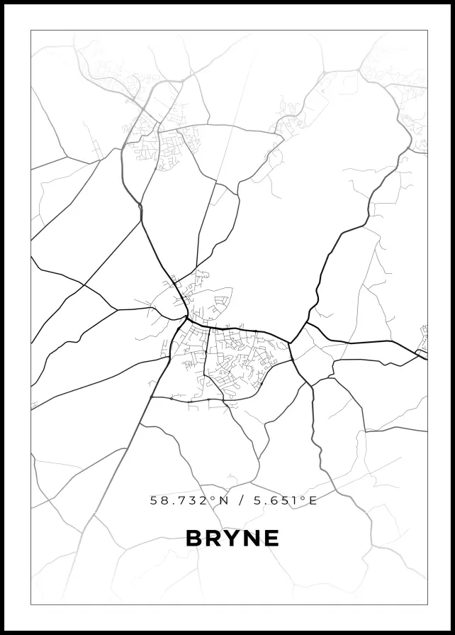 Kort - Bryne - Hvid Plakat