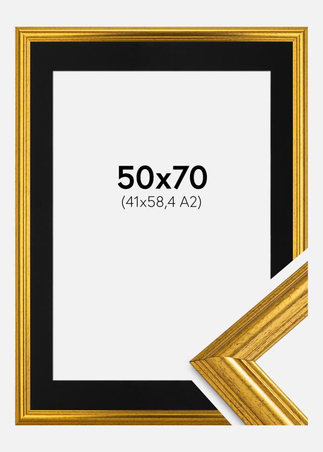 Ramme Västkusten Guld 50x70 cm - Passepartout Sort 42x59,4 cm (A2)