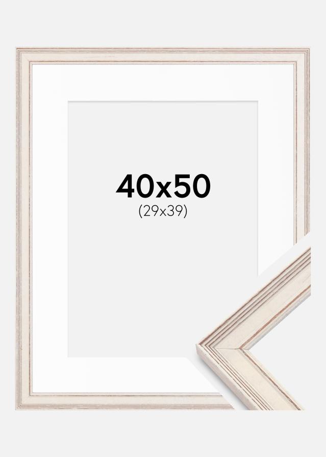 Ramme Shabby Chic Hvid 40x50 cm - Passepartout Hvid 30x40 cm