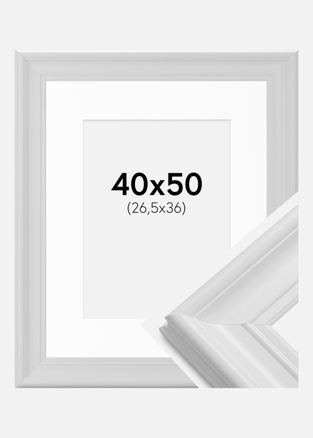 Ramme Mora Premium Hvid 40x50 cm - Passepartout Hvid 27,5x37 cm