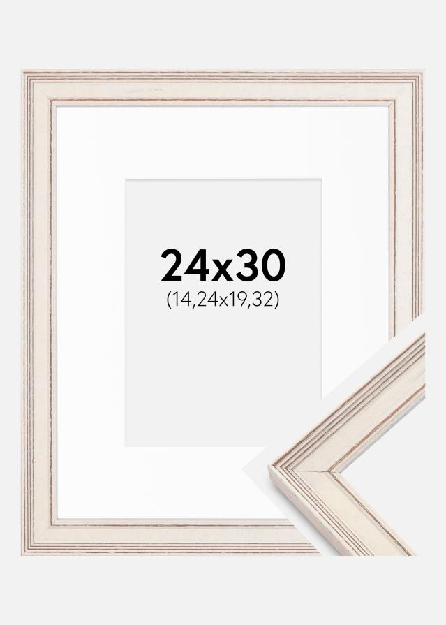 Ramme Shabby Chic Hvid 24x30 cm - Passepartout Hvid 6x8 inches
