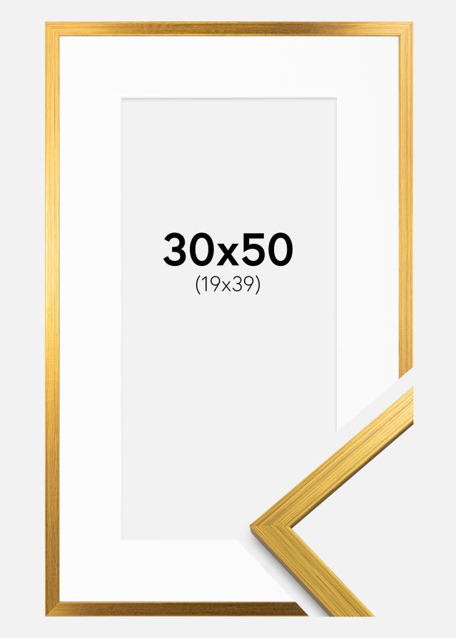 Ramme Edsbyn Guld 30x50 cm - Passepartout Hvid 20x40 cm
