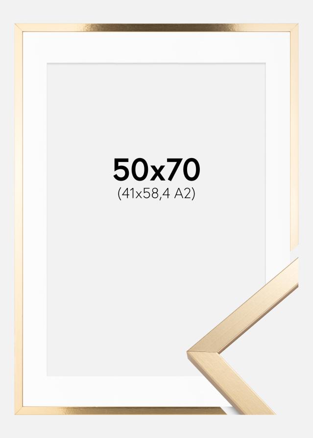 Ramme Trendy Guld 50x70 cm - Passepartout Hvid 42x59,4 cm (A2)