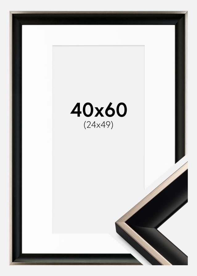 Ramme Öjaren Sort-Sølv 40x60 cm - Passepartout Hvid 25x50 cm