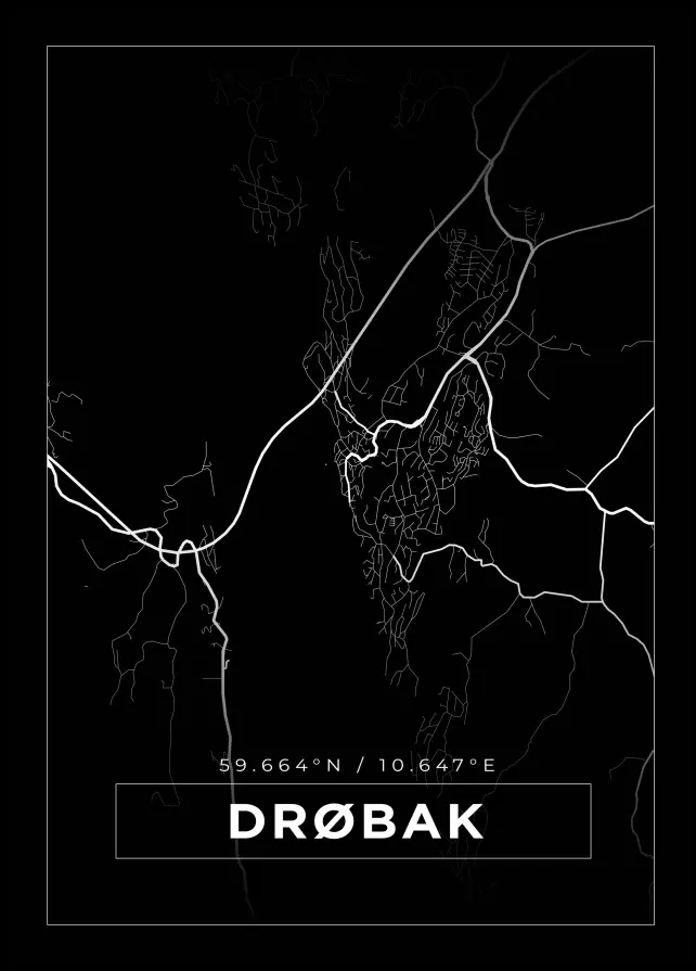 Kort - Drøbak - Sort Plakat