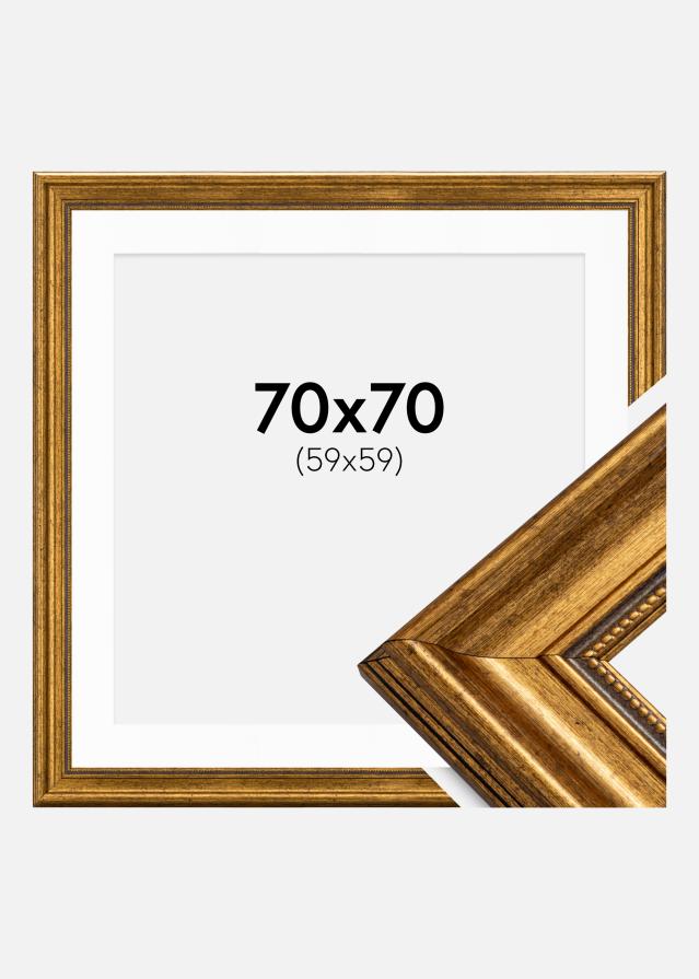 Ramme Rokoko Guld 70x70 cm - Passepartout Hvid 60x60 cm