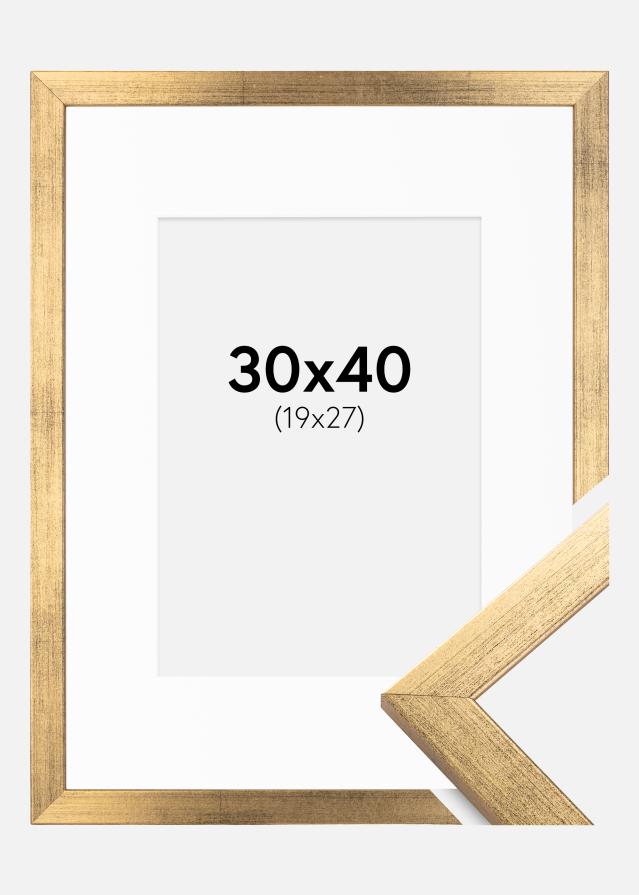 Ramme Stilren Guld 30x40 cm - Passepartout Hvid 20x28 cm