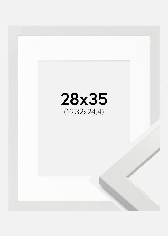 Ramme White Wood Glossy 28x35 cm - Passepartout Hvid 8x10 inches
