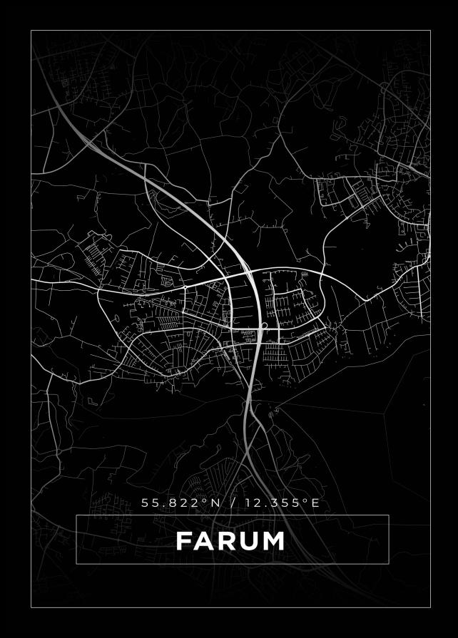 Kort - Farum - Sort Plakat