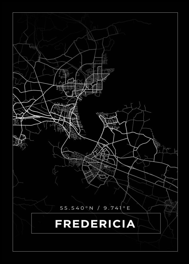 Kort - Fredericia - Sort Plakat