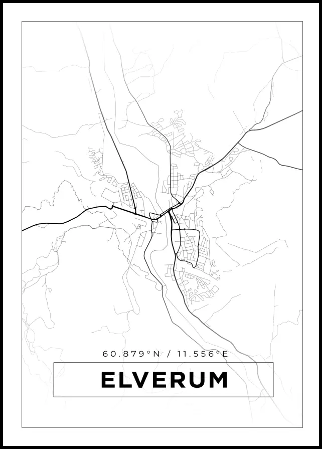 Kort - Elverum - Hvid Plakat