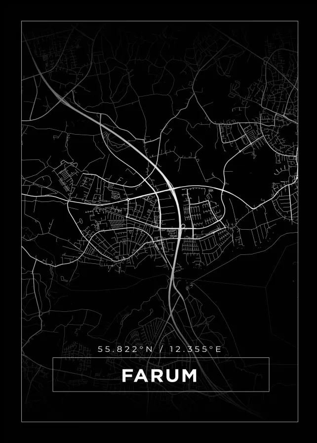 Kort - Farum - Sort Plakat