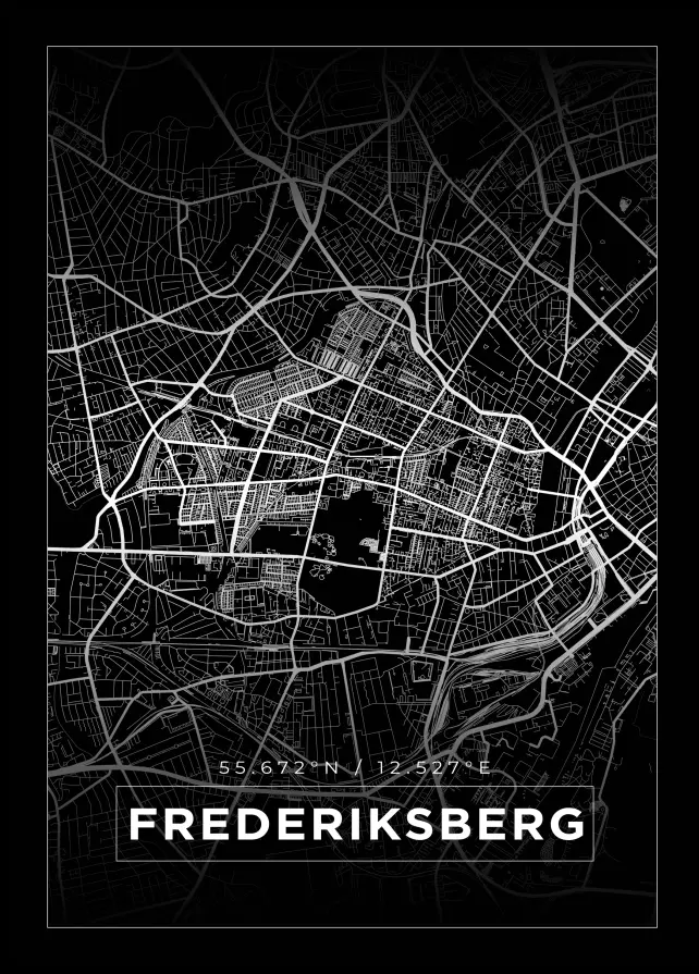 Kort - Frederiksberg - Sort Plakat