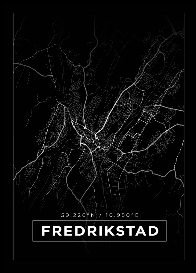Kort - Fredrikstad - Sort Plakat