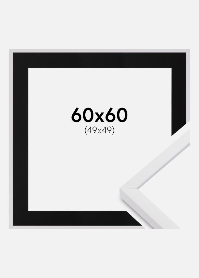Ramme E-Line Hvid 60x60 cm - Passepartout Sort 50x50 cm