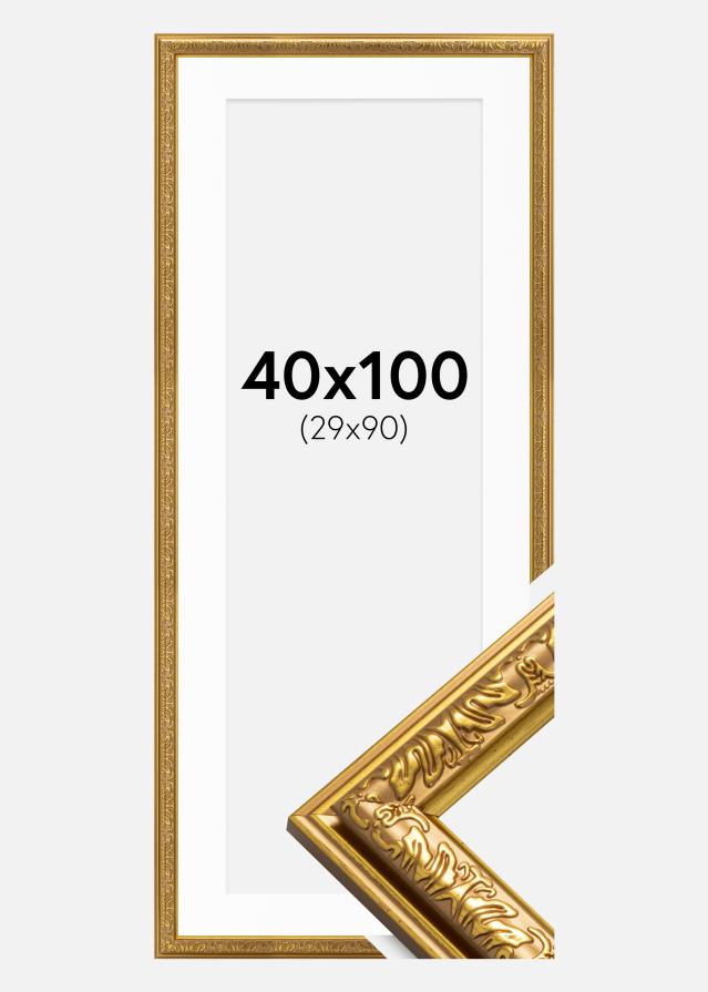 Ramme Nostalgia Guld 40x100 cm - Passepartout Hvid 30x91 cm