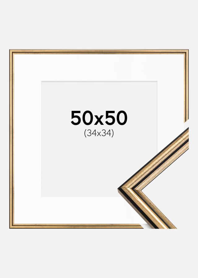 Ramme Horndal Guld 50x50 cm - Passepartout Hvid 35x35 cm