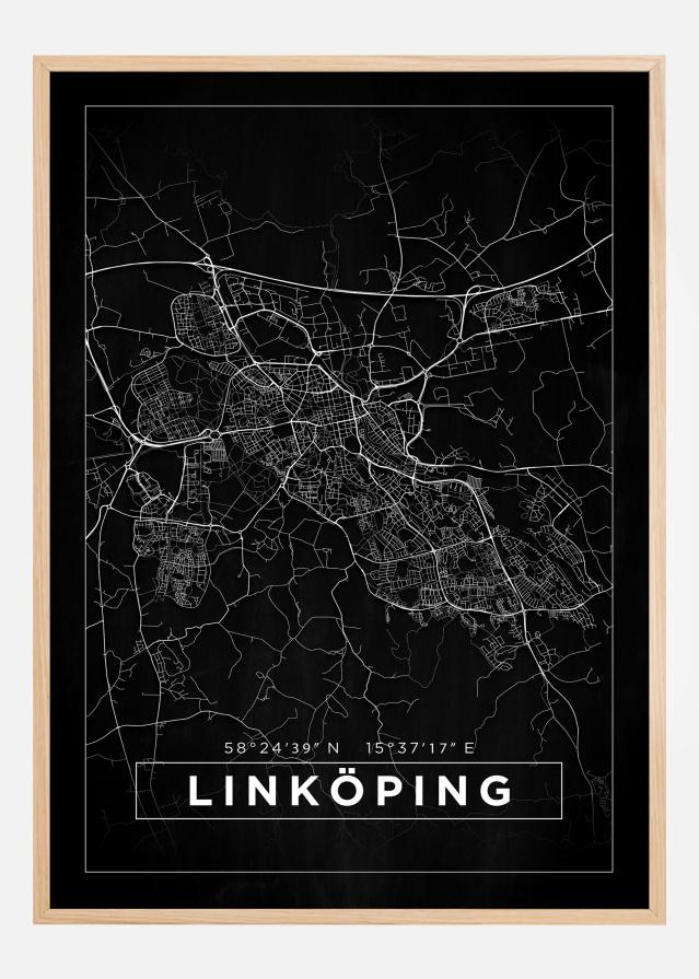 Kort - Linköping - Sort Plakat