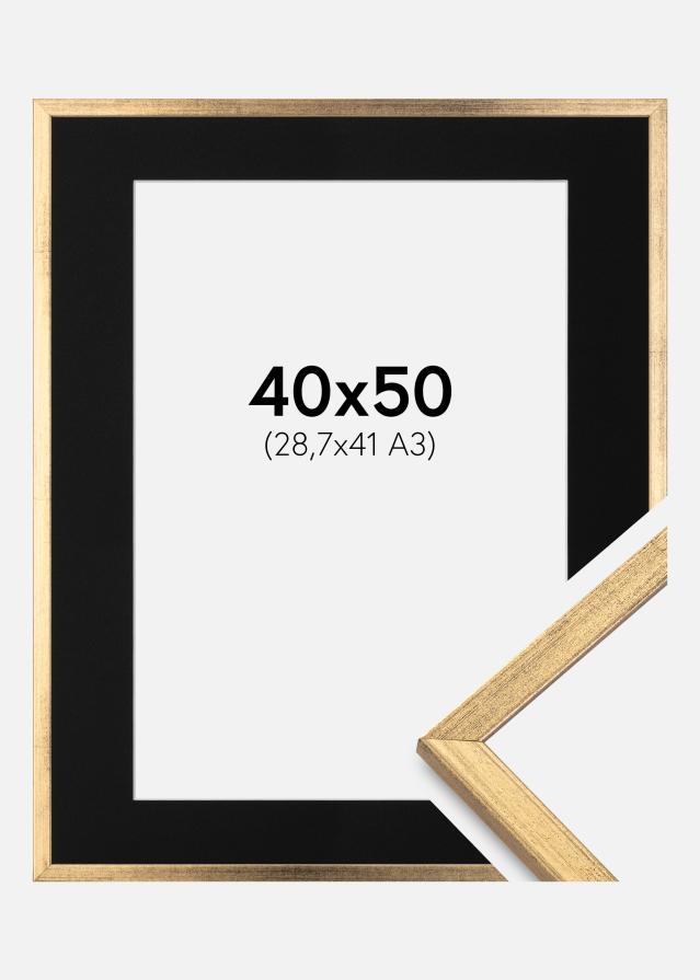 Ramme Galant Guld 40x50 cm - Passepartout Sort 29,7x42 cm (A3)