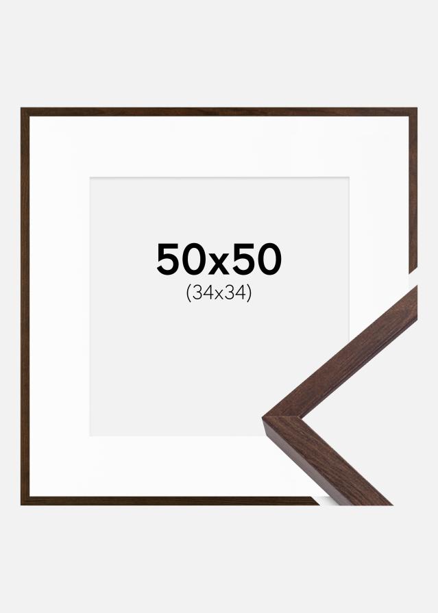 Ramme E-Line Valnød 50x50 cm - Passepartout Hvid 35x35 cm