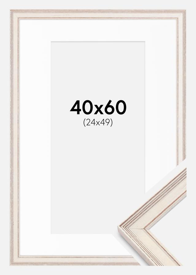 Ramme Shabby Chic Hvid 40x60 cm - Passepartout Hvid 25x50 cm