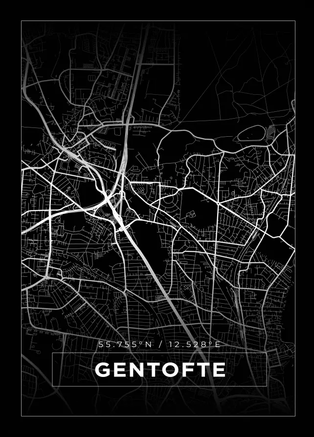 Kort - Gentofte - Sort Plakat