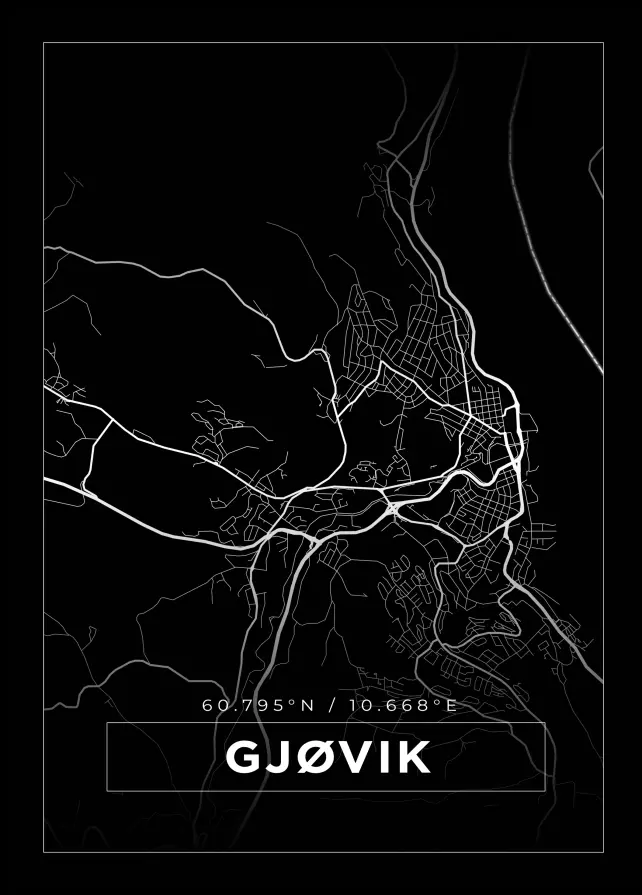 Kort - Gjøvik - Sort Plakat