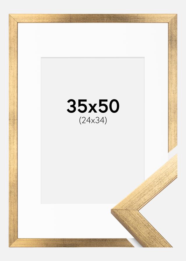 Ramme Stilren Guld 35x50 cm - Passepartout Hvid 25x35 cm