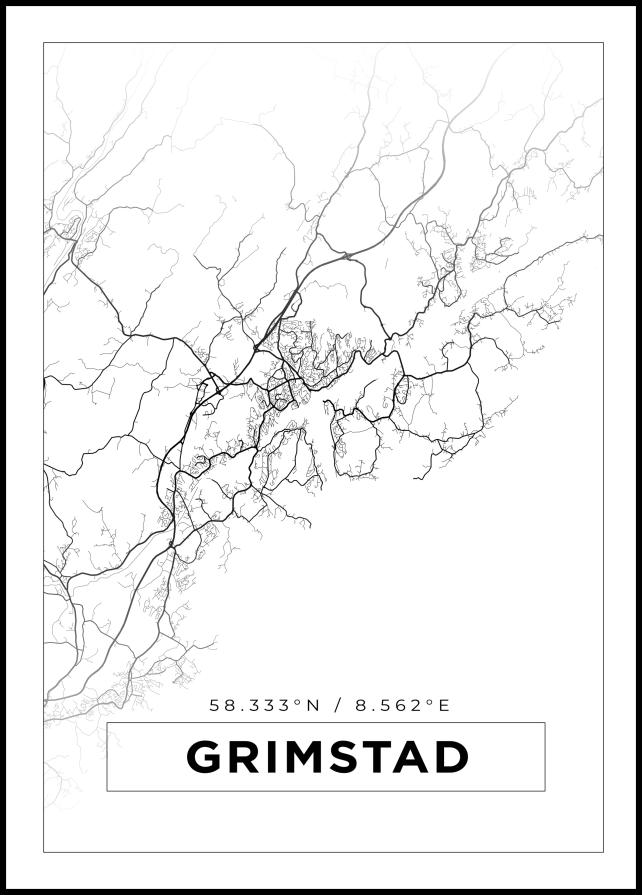 Kort - Grimstad - Hvid Plakat