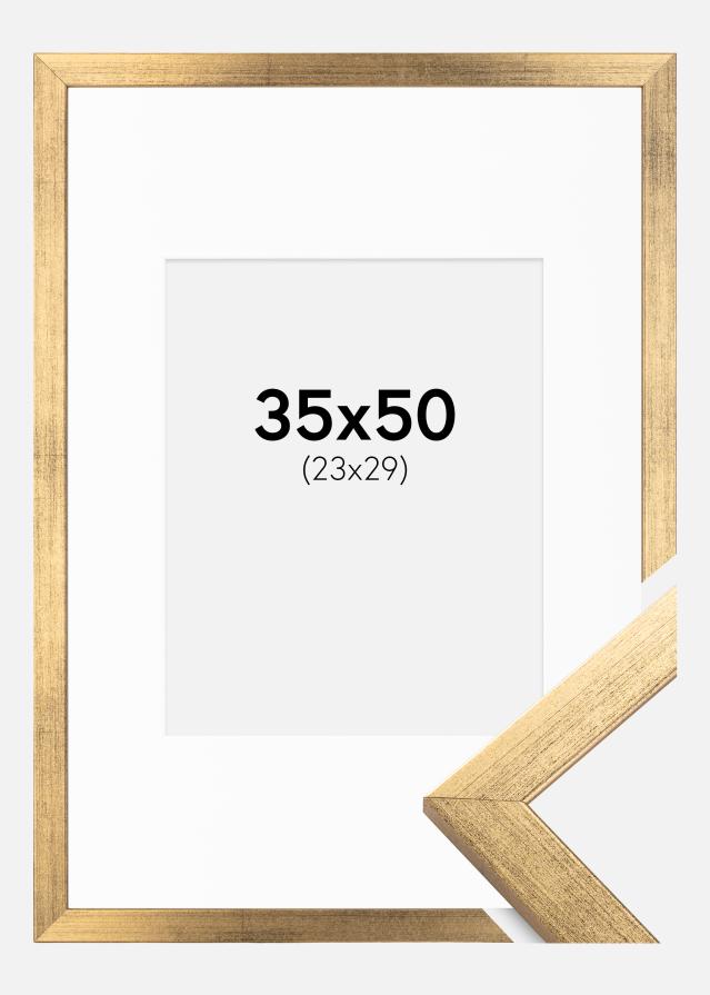 Ramme Stilren Guld 35x50 cm - Passepartout Hvid 24x30 cm