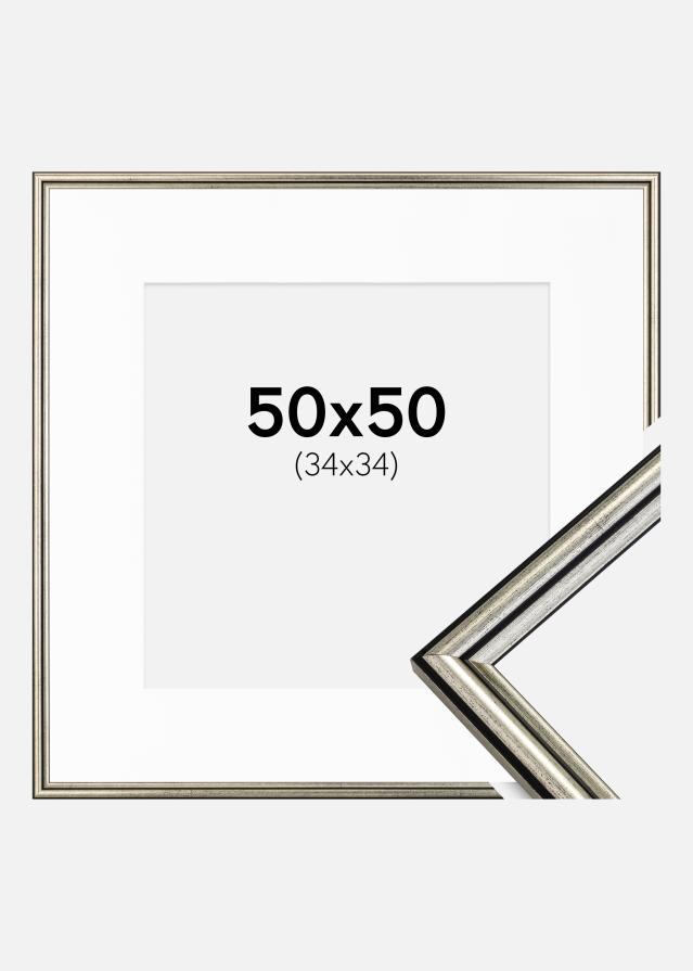 Ramme Horndal Sølv 50x50 cm - Passepartout Hvid 35x35 cm