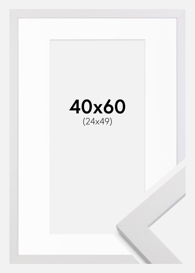 Ramme White Wood 40x60 cm - Passepartout Hvid 25x50 cm