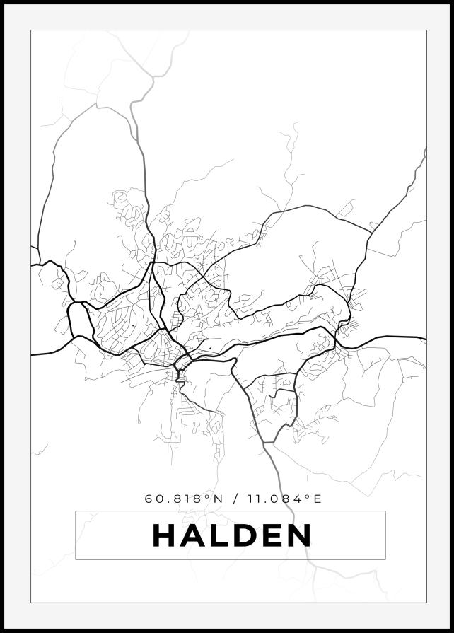 Kort - Halden - Hvid Plakat