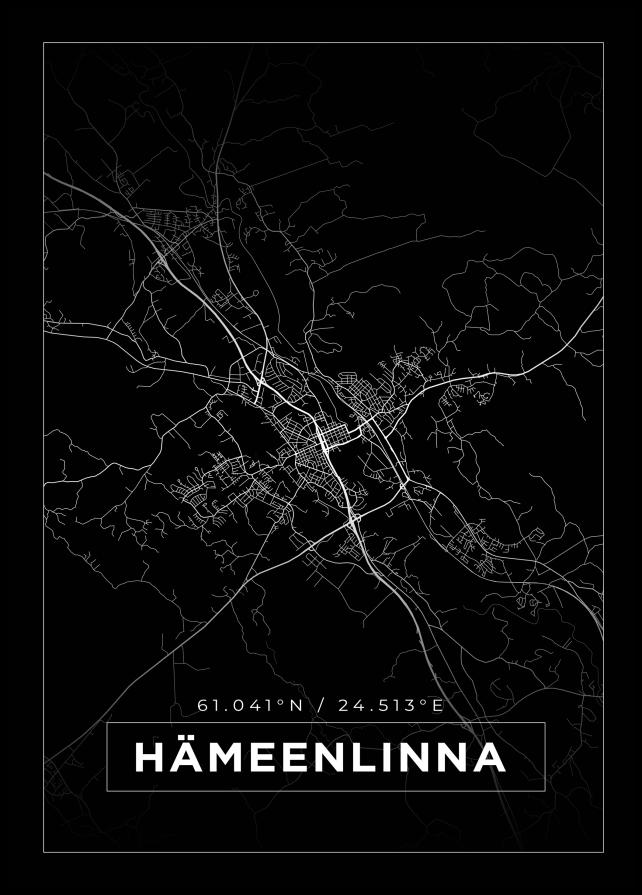 Kort - Hämeenlinna - Sort Plakat