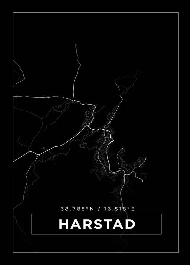 Kort - Harstad - Sort Plakat