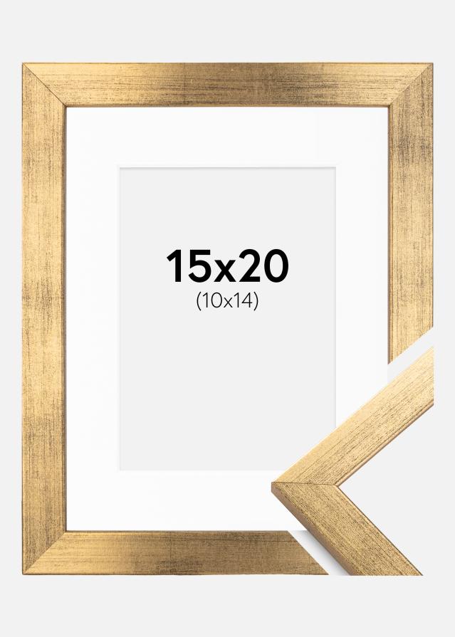 Ramme Stilren Guld 15x20 cm - Passepartout Hvid 11x15 cm