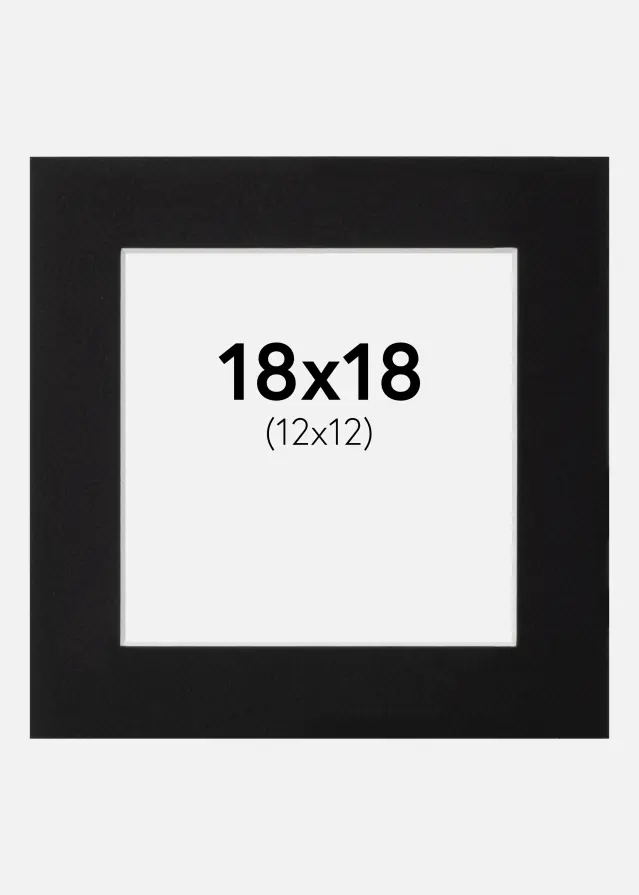 Passepartout Sort Standard (Hvid Kerne) 18x18 cm (12x12)